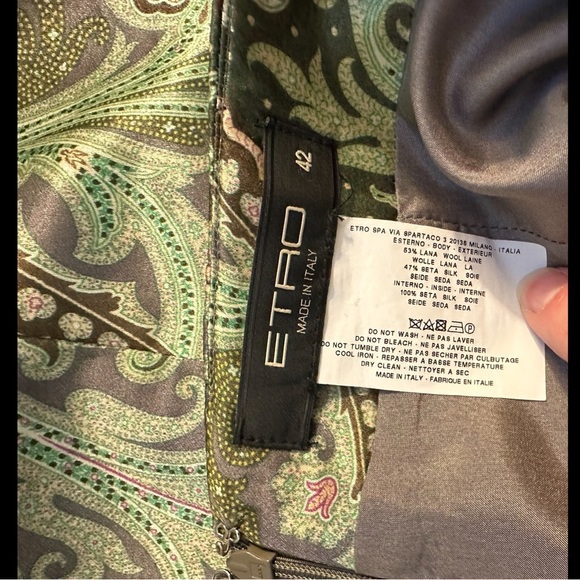 ETRO Italy Paisley Skirt Wool Silk Gray Green Purple designer Italian A-Line - Picture 10 of 13